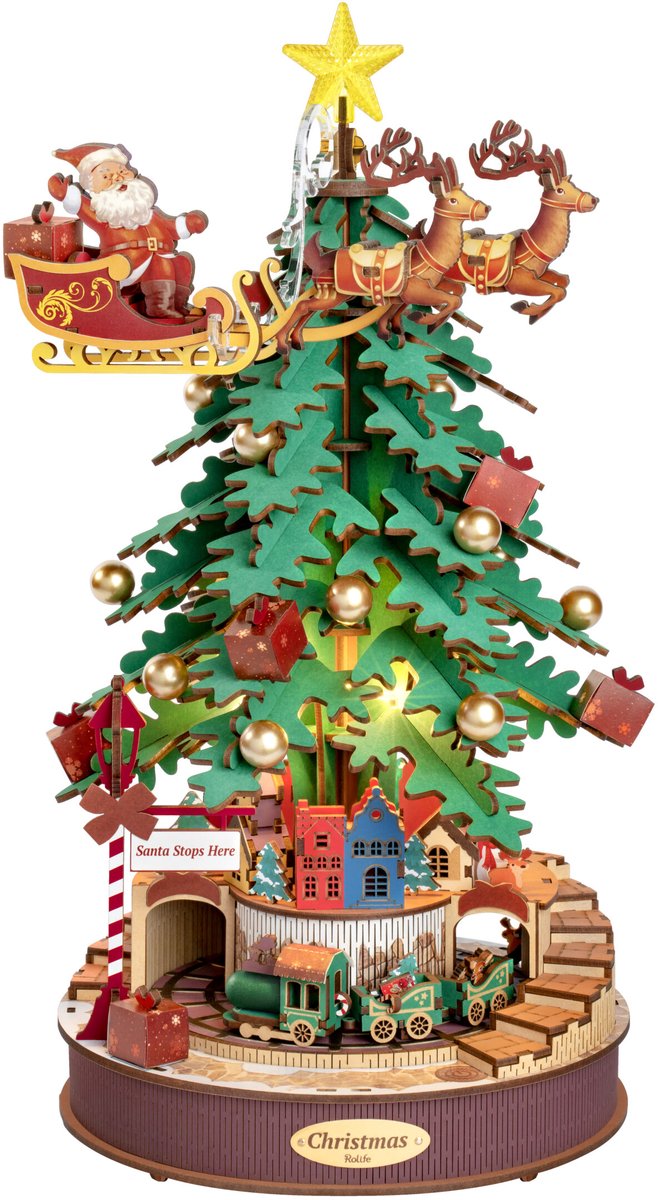 Robotime Christmas Melody Tree 3D Houten Muziekdoos – Kerstboom Bouwpakket – 319 Onderdelen - 30x30x40cm — afbeelding 11