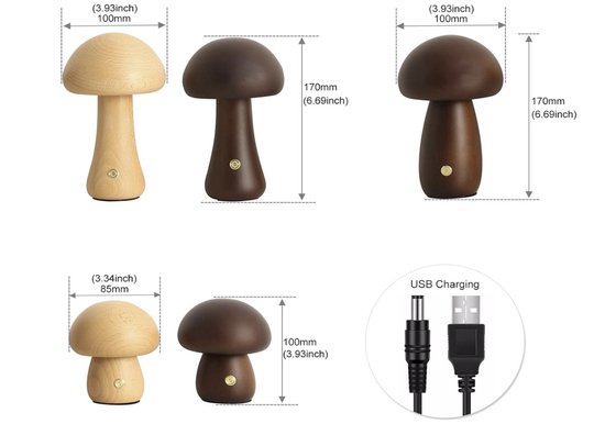 Bedlampje In De Vorm Van Een Paddenstoel, Eenvoudig Draadloos Sfeerlampje Oplaadbaar Via Usb Dimbaar P18261717