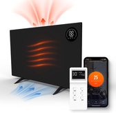 FlinQ Slimme Hybrid Verwarming - Infrarood & Convectorkachel - Elektrische Verwarmingspaneel - Moderne Kachel - Staand & Verplaatsbaar - Met Thermostaat - Zwart Paneel - 800W