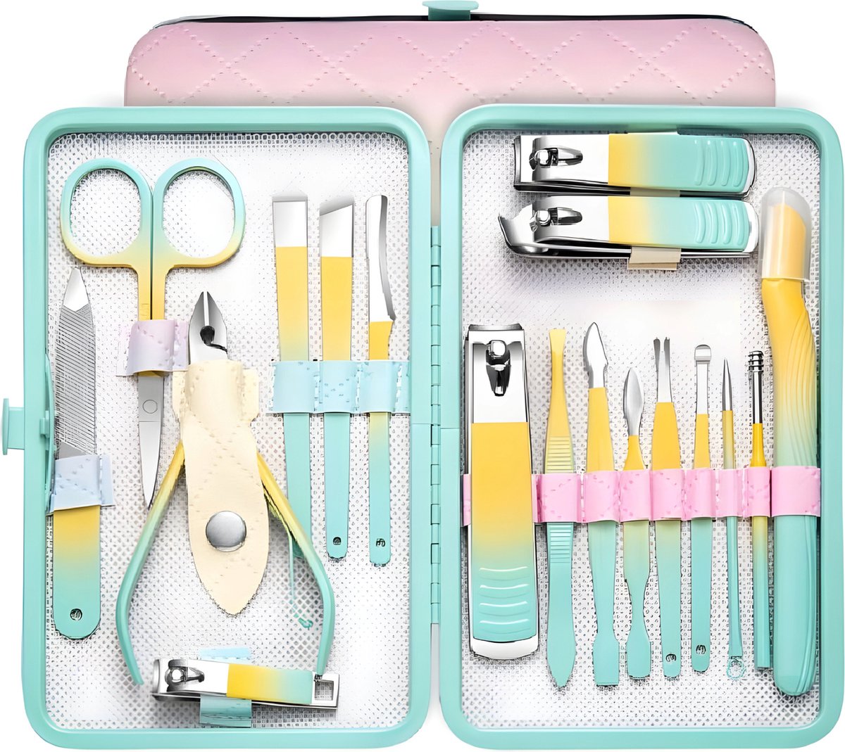 Goedkoopste 18-Delige Manicure Set en Pedicuresets - Professioneel met Reisset - Met o.a. Nagelknipper, Nagelschaar , Nagelvijl - Pedicure Sets - Macaron Groen