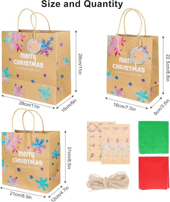 12 Pièces Sacs Cadeaux Noël, Sacs Cadeaux, Sacs En Papier Avec Poignée, Sacs à Bonbons Noël, Sacs En Papier Kraft Pour Emballer Les Cadeaux Pour Les