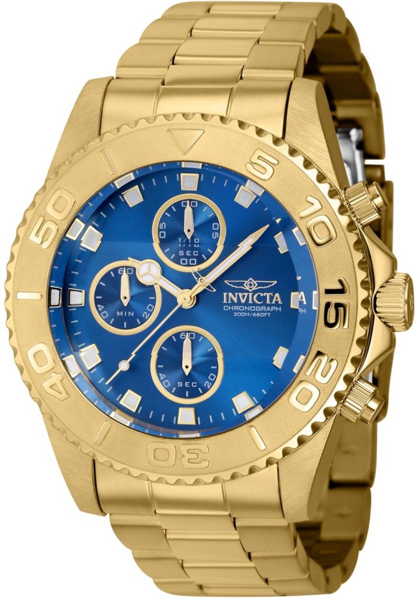 Invicta Pro Diver 43409 Heren Horloge - Waterdicht - Analoog - Quartz Uurwerk - Roestvrij Staal met blauwe Wijzerplaat -43mm