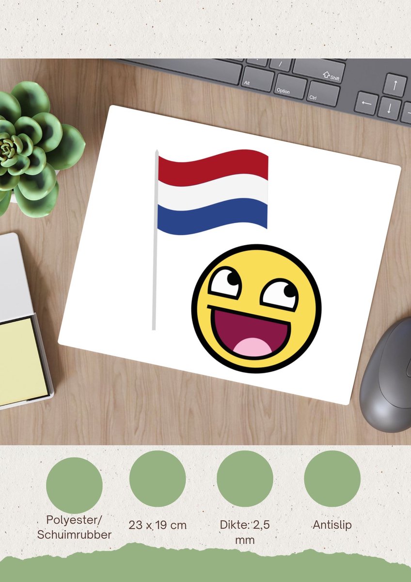 Akyol - nederlandse vlag smiley Muismat - Nederland - nederlanders - boeren - verjaardagscadeau - kado - 23 bij 19 cm