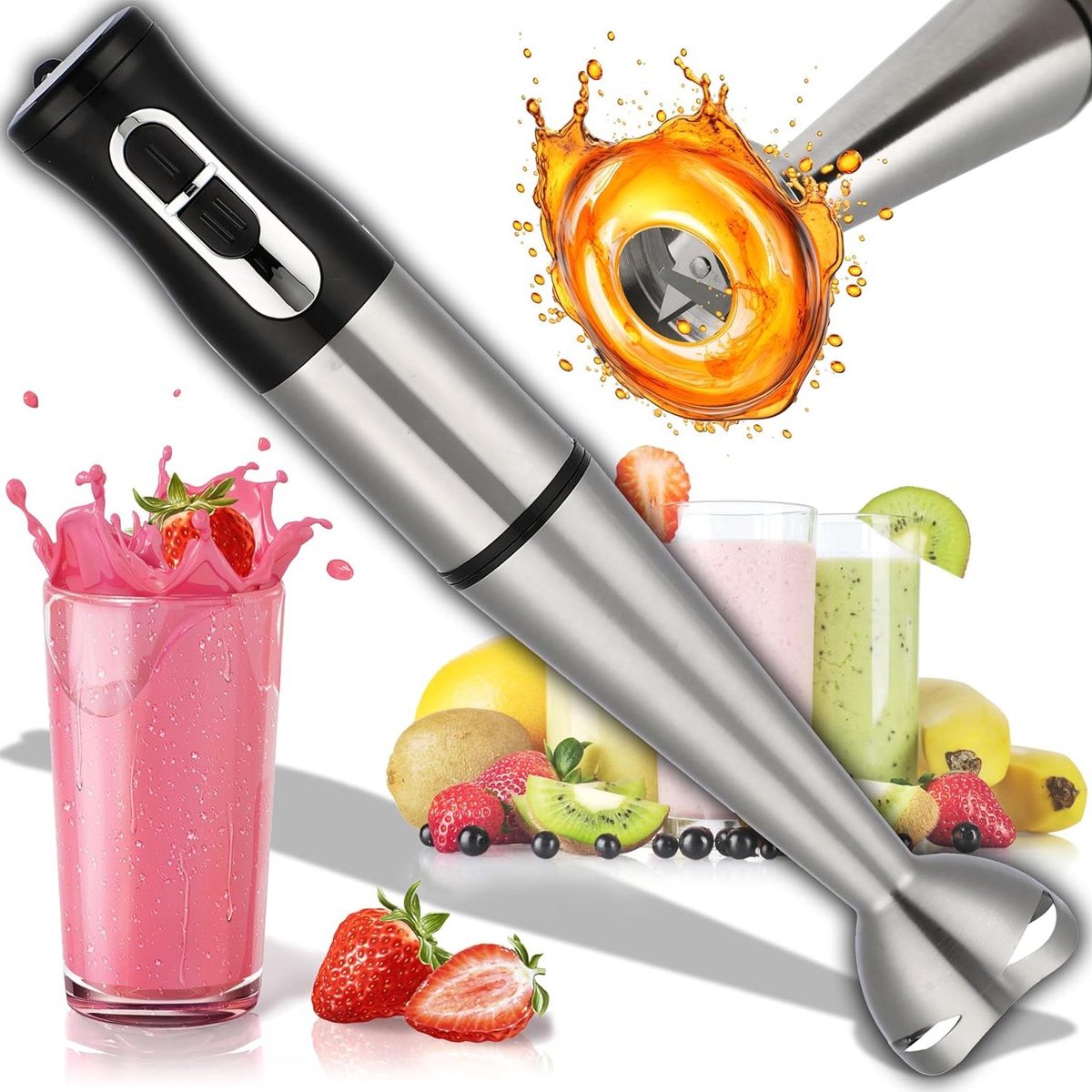 Staafmixer 1200 W - Handmixer voor Milkshake - Smoothies - Puree Saus Blender - Elektrische Shake-Mixer met Traploze Snelheden