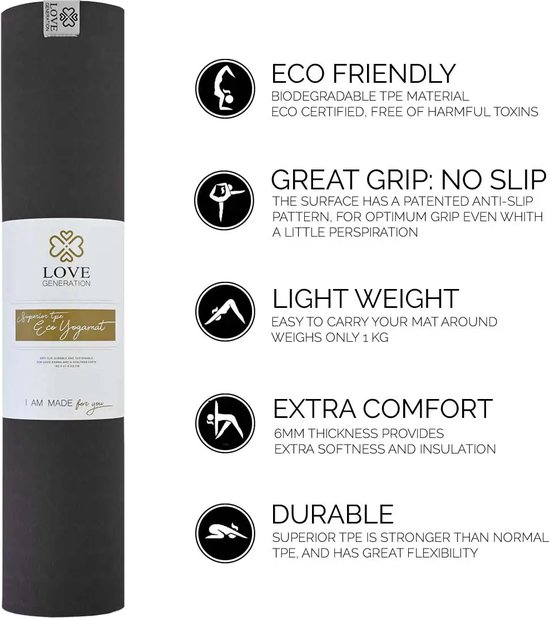 Eco Yogamat - TPE - 6mm - Beautiful Black van Avento — afbeelding 2