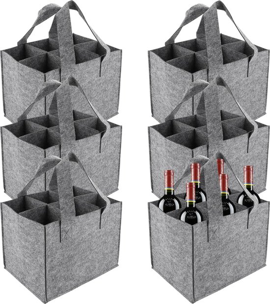 DQZSY 12 stuks kraft-wijn-organizers, kraftpapier, wijnfleszakken, cadeauzakje met handvat voor flessen, bruiloft, cadeauzakjes voor feestflessen (rood