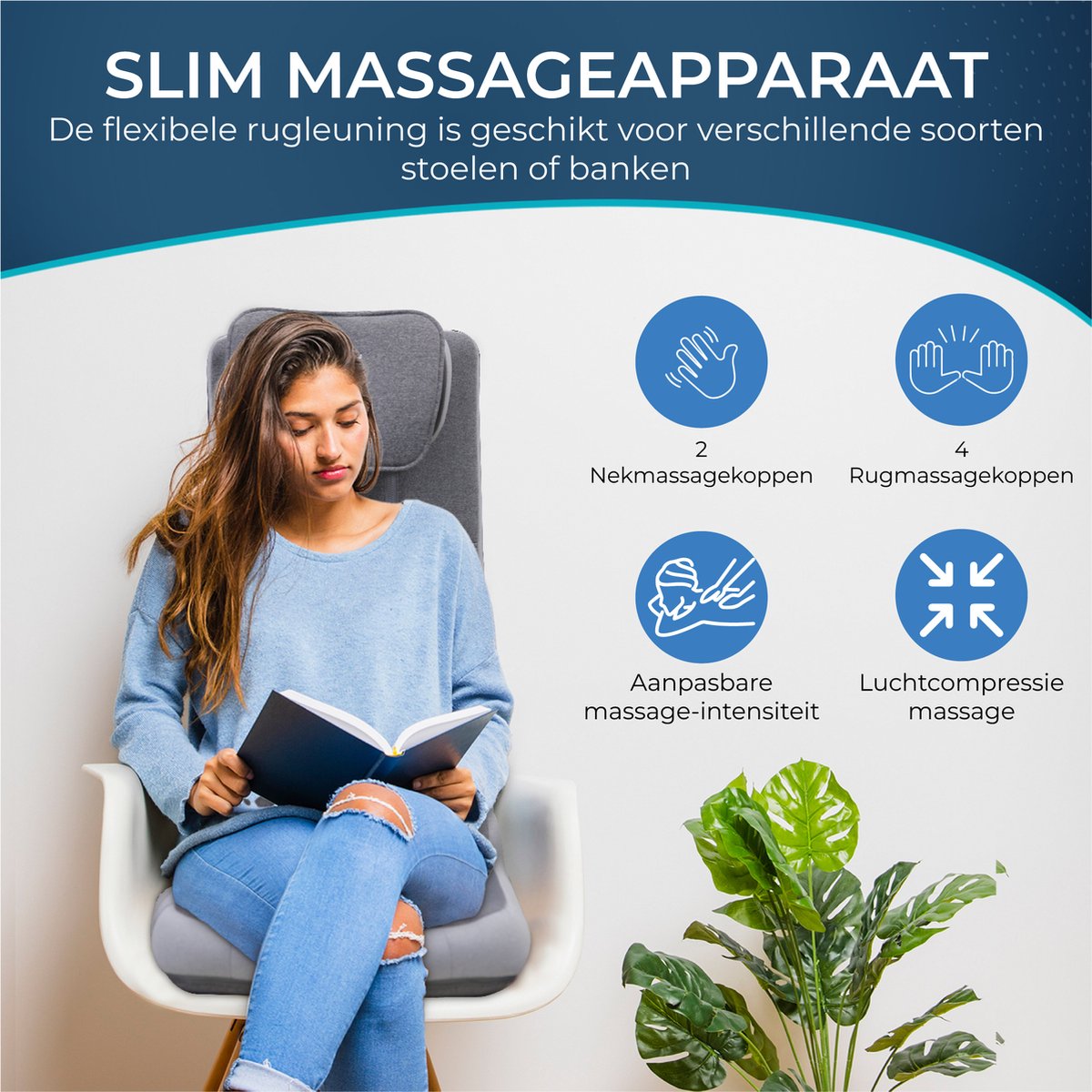 El Suvon - Shiatsu Massagestoel - Shiatsu Massagekussen - Rug- en Nekmassage - Met Verwarming - Grijs – foto 6