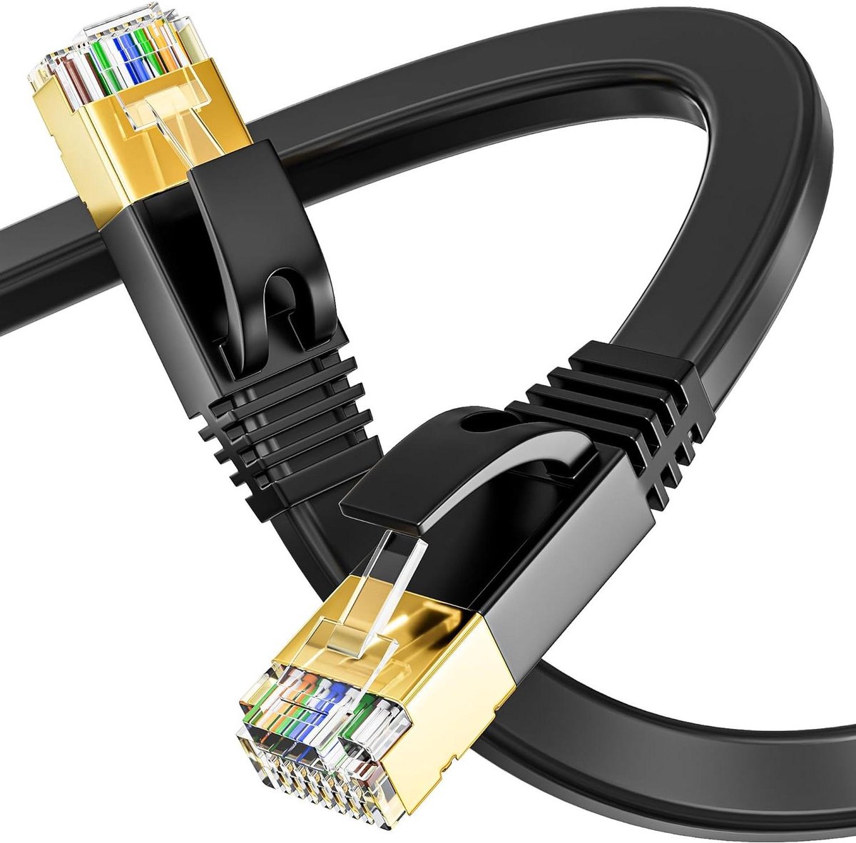 Image of 25 m platte Cat 7 LAN-kabel - indoor/outdoor netwerkkabel - RJ45-stekker - 25 clips