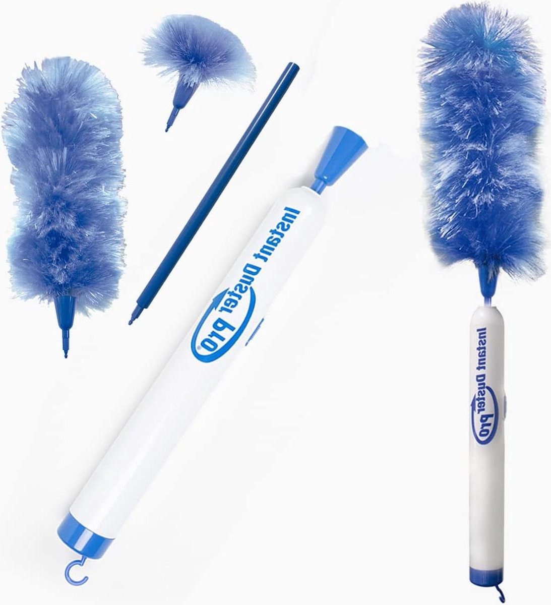 Goedkoopste Instant Duster Pro set 4-delig incl. grote en kleine plumeau - telescoopsteel - elektrisch roterend - werkt op batterijen Plumeau