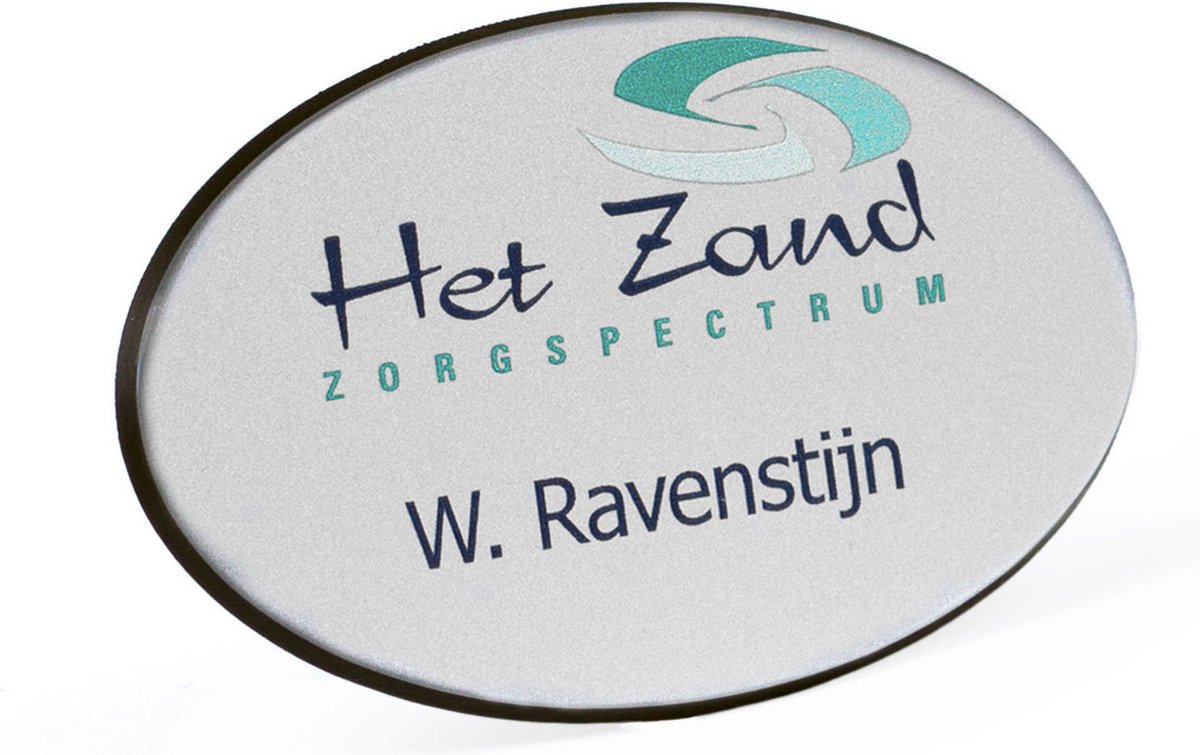 Naambadge | ovale plaatbadge 76x47 mm| Bedrukt & gedomeerd | Kwantumkortingen