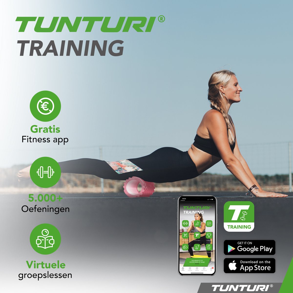 Tunturi Yoga Grid Foam Roller - Massage Roller - Foamroller - Fitness Roller - Rose Goud - 33cm - Incl. gratis fitness app thumbnail 3
