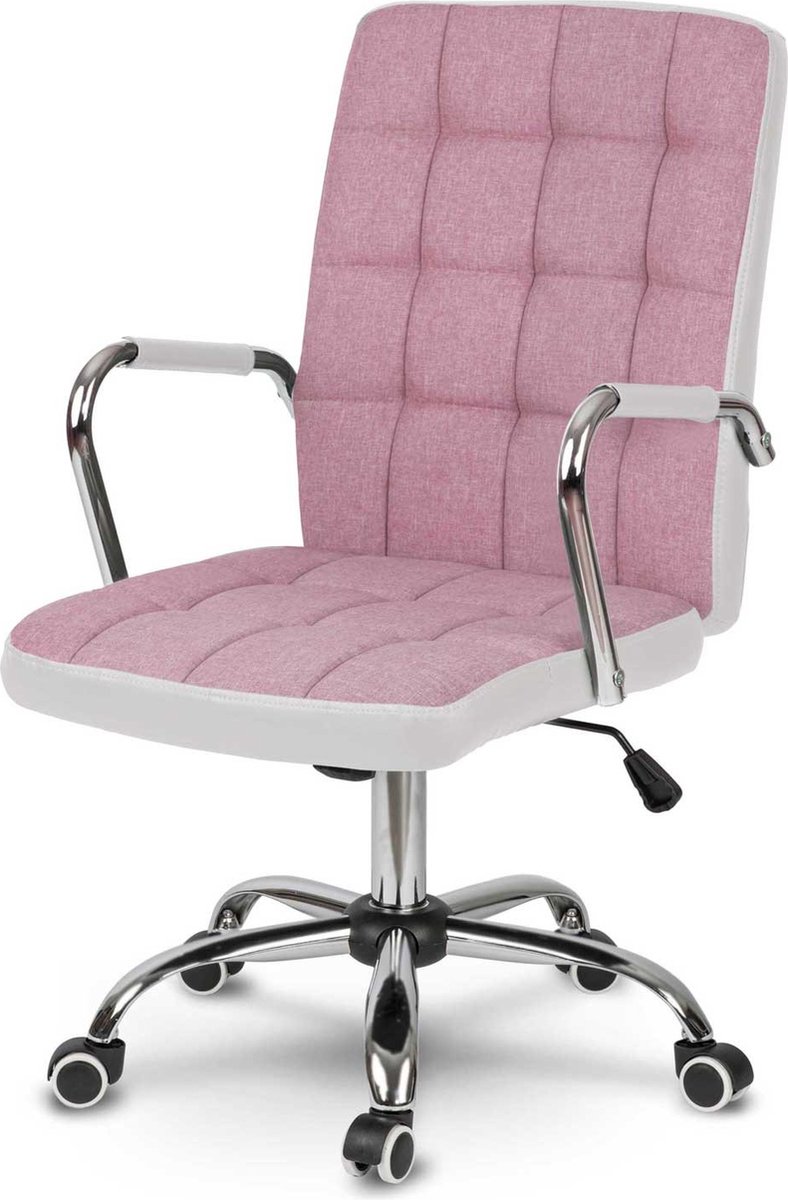 Benton Bureaustoel – Modern Design – Roze/Wit