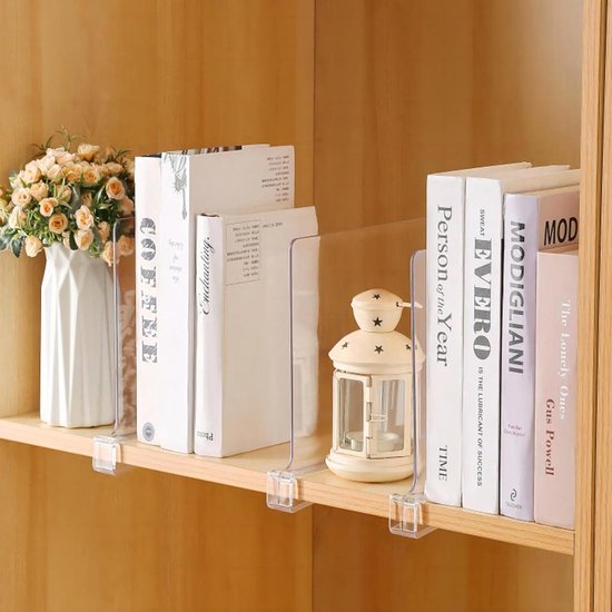 Séparateurs D'étagères En Acrylique Transparent - Lot De 4 - 30x20 Cm - Clip Sans Perçage - Pour Placard, Cuisine