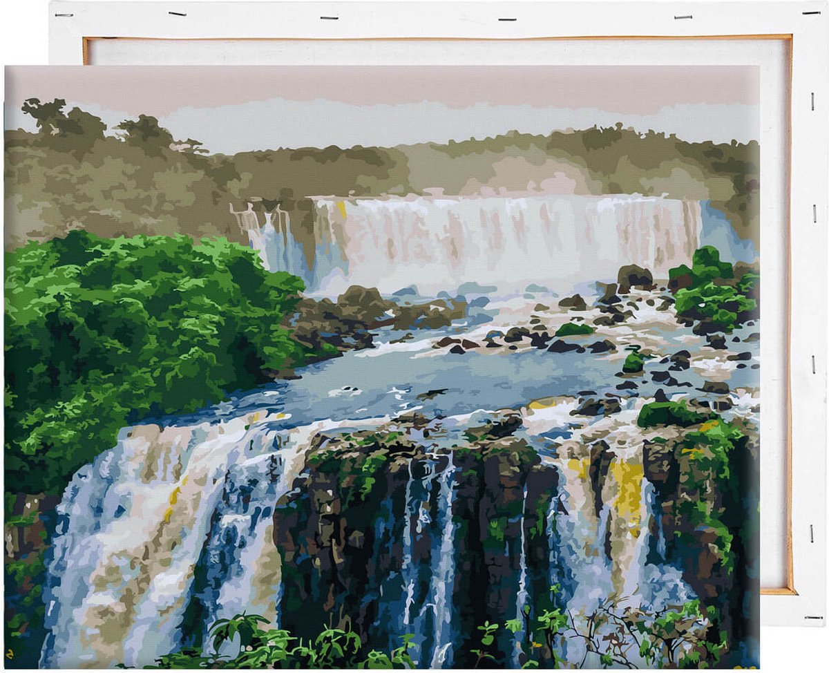 Schilderen Op Nummer Volwassenen DIY Paint By Number Compleet Hobby Pakket op Frame met Vernis - ®Arty Bee - Iguazu Waterval 50x40cm — afbeelding 9
