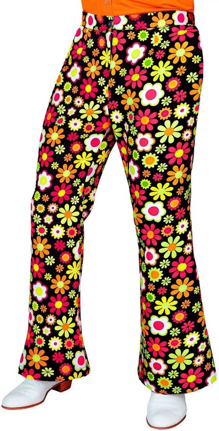 Flared Broek 60's Bloemen Zwart Heren - Maat L/XL