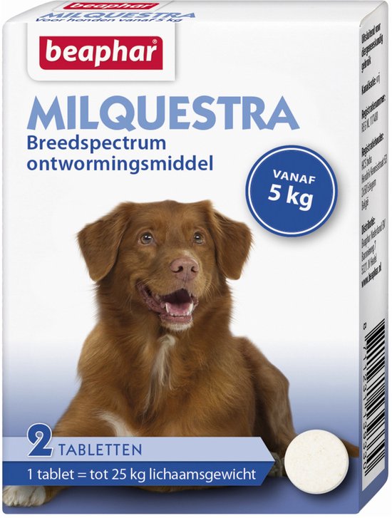 Beaphar Milquestra Ontworming Tabletten Hond 5 - 50 kg 2 tabletten