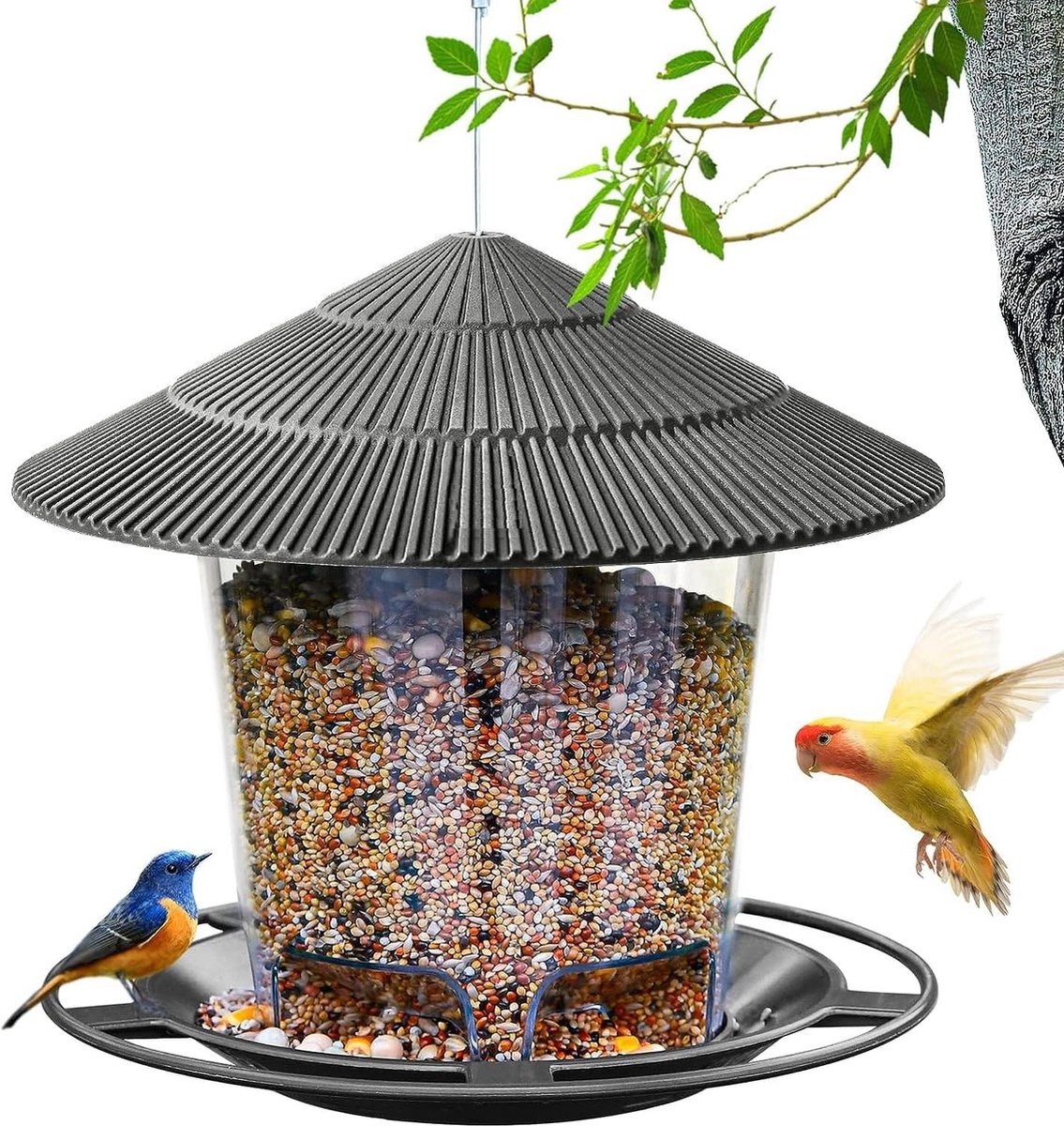 Vogelhuis om op te hangen - Vogelvoederstation voor buiten - Zaaddispenser voor vogels - Grijs