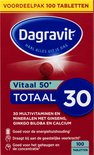 Verpakking Dagravit Vitaal 50+ Totaal 30 multivitaminen en mineralen met ginseng biloba en calcium. 100 tabletten.