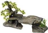 Aqua Della - Aquariumdecoratie - Vissen - Bonsai Steen Met Planten 34x15,5x21cm Grijs - 1st