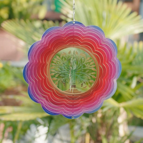 CIM metalen windgong - Rainbow Flower Fairy - licht draaiende windmobiel met schitterende kleuren - inclusief ophanging - sfeervolle kamer-, raam- en tuindecoratie - 30cm