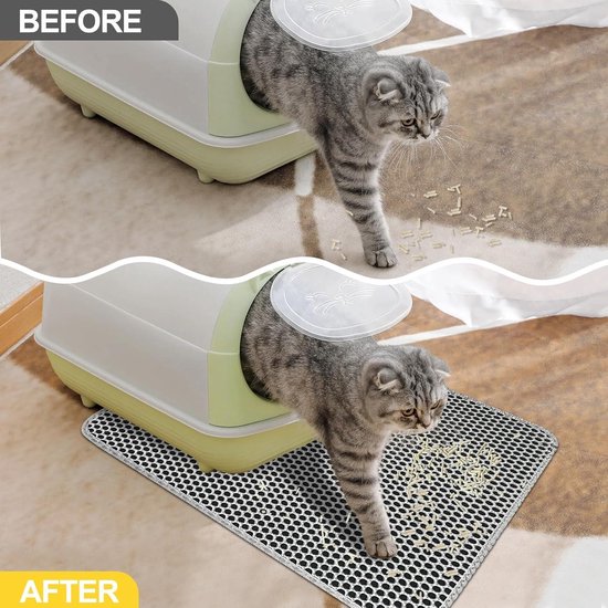 75 x 55 cm dubbellaags waterdicht en niet giftig kattenbakmat grijs met groot gat