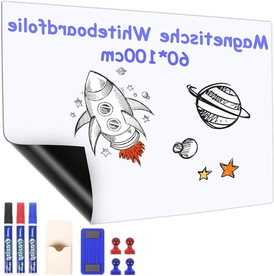 Magneetfolie, whiteboard, 20 formaten, zelfklevend en magnetisch, ijzerfolie, magneetband, Ferro whiteboardfolie, prikbord, kleur: wit (300 x 30 cm
