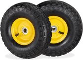 Bol.com 2x steekwagenwiel 4.1/3.5-4 luchtbanden reserve 16 mm as - 136 kg draagvermogen - zwart-geel Bolderkar aanbieding