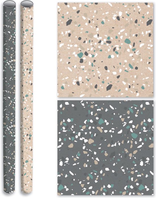 Papier cadeau Terrazzo - Papier de couverture pour livres scolaires - 2 mètres x 70 cm - 5 rouleaux