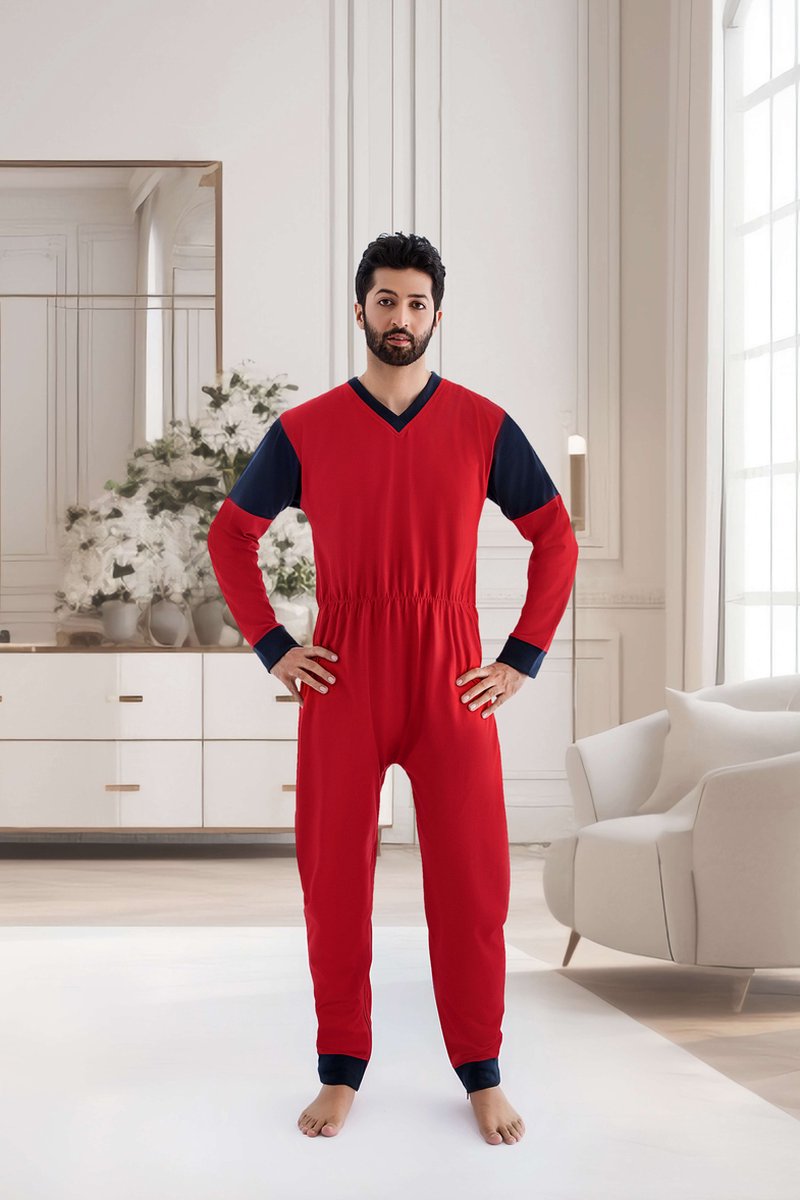 Hansop pyjama - rugrits & beenrits - Nachthemd - Lange mouwen - Plukpak - Maat L