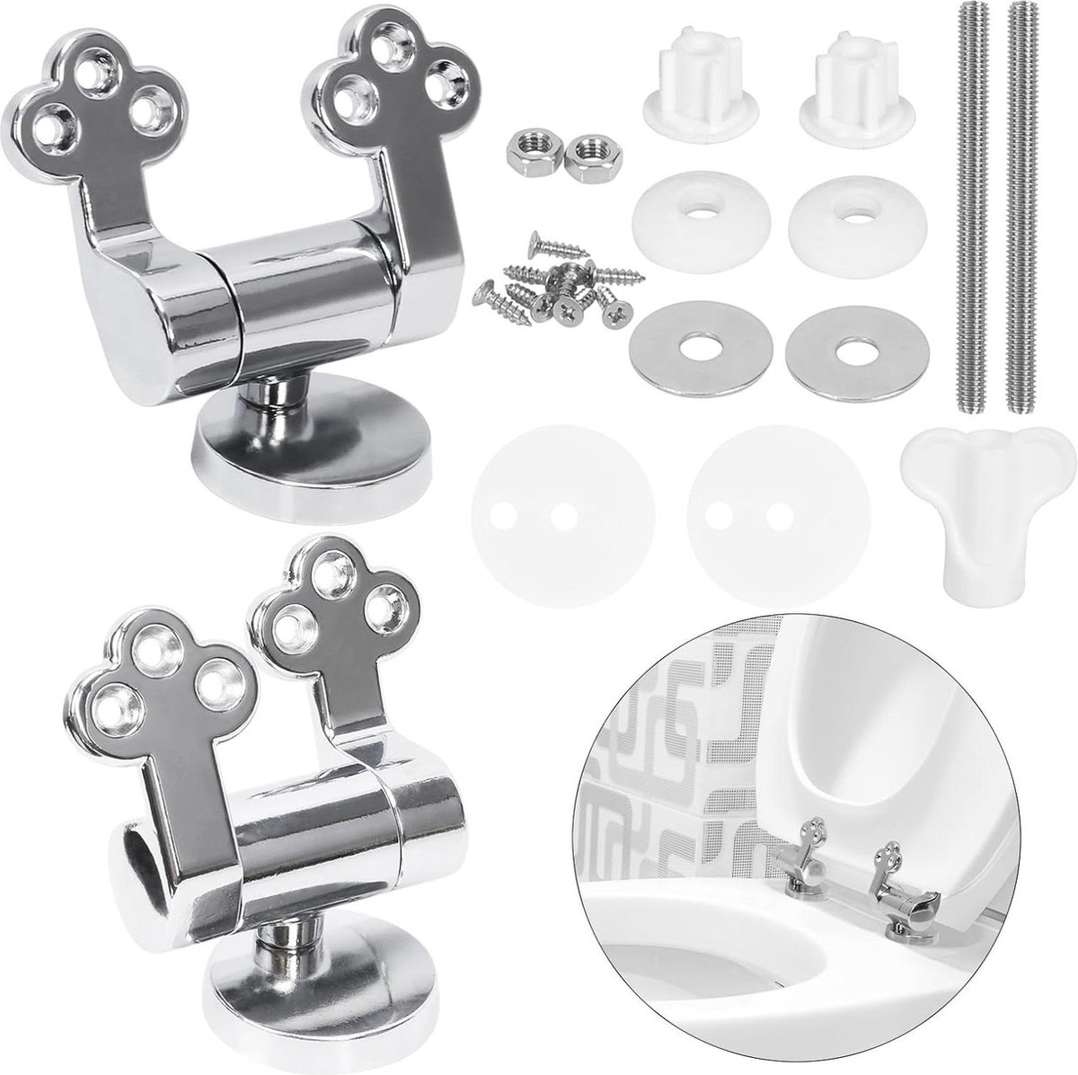 Toiletzitting bevestigingsset - Softclosemechanisme - Zinklegering scharnier - Toiletbril reparatieset