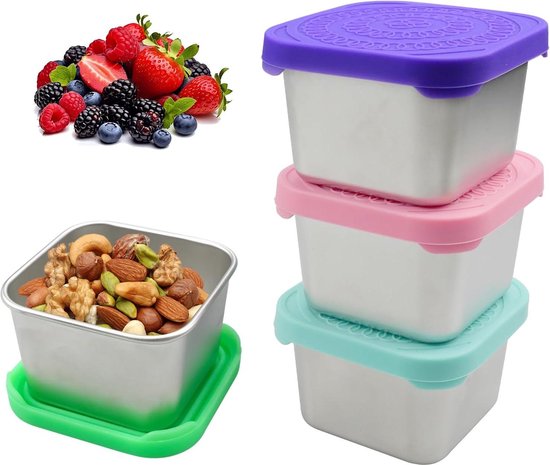 Foto: Herbruikbare dressingcontainer snackbox mini blikjes met siliconen deksel bento box accessoires 180 ml 4 stuks