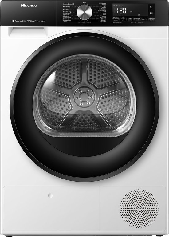 Hisense 3S Serie DH3S802BW3 - Wasdroger met A+++ Energielabel - Warmtepompdroger - 8kg - ConnectLife - Trommelverlichting - AutoDry - Allergy Care