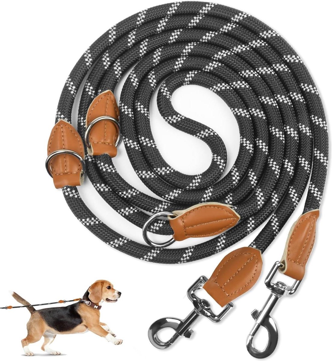 3M robuuste nylon reflecterende hondenriem voor middelgrote en grote honden - trainingslijn met dubbele karabijnhaken Hondenriem