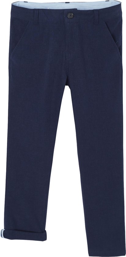 Chinobroek jongens katoen/linnen donker marineblauw