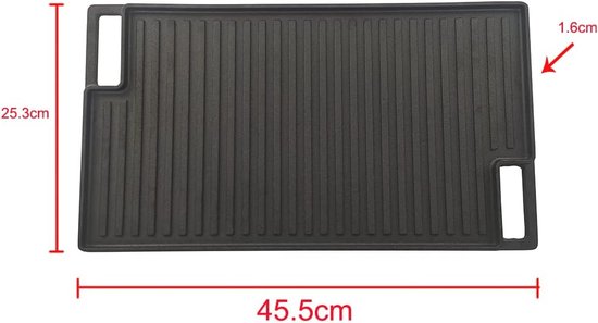 VEVOR Gietijzeren grillplaat, omkeerbare plaat, 42,5 x 24,6 x 1,6 cm, universele gietijzeren plaat, aan beide zijden te gebruiken, 413 x 231 mm, kookgedeelte, gietijzeren plaat, gasgrill voor