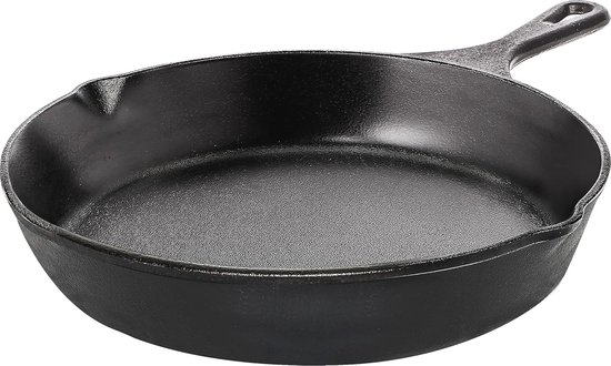 Gietijzeren koekenpan 30 cm met matzwarte emaille coating, een