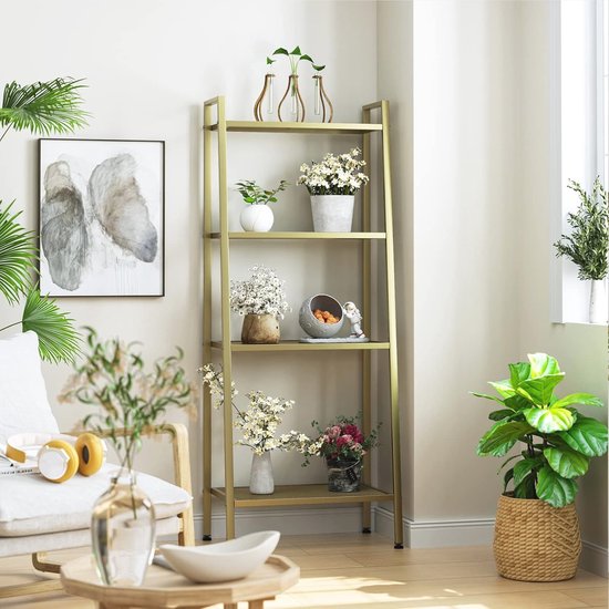 Boekenkast, vitrine en open kast goudkleurig