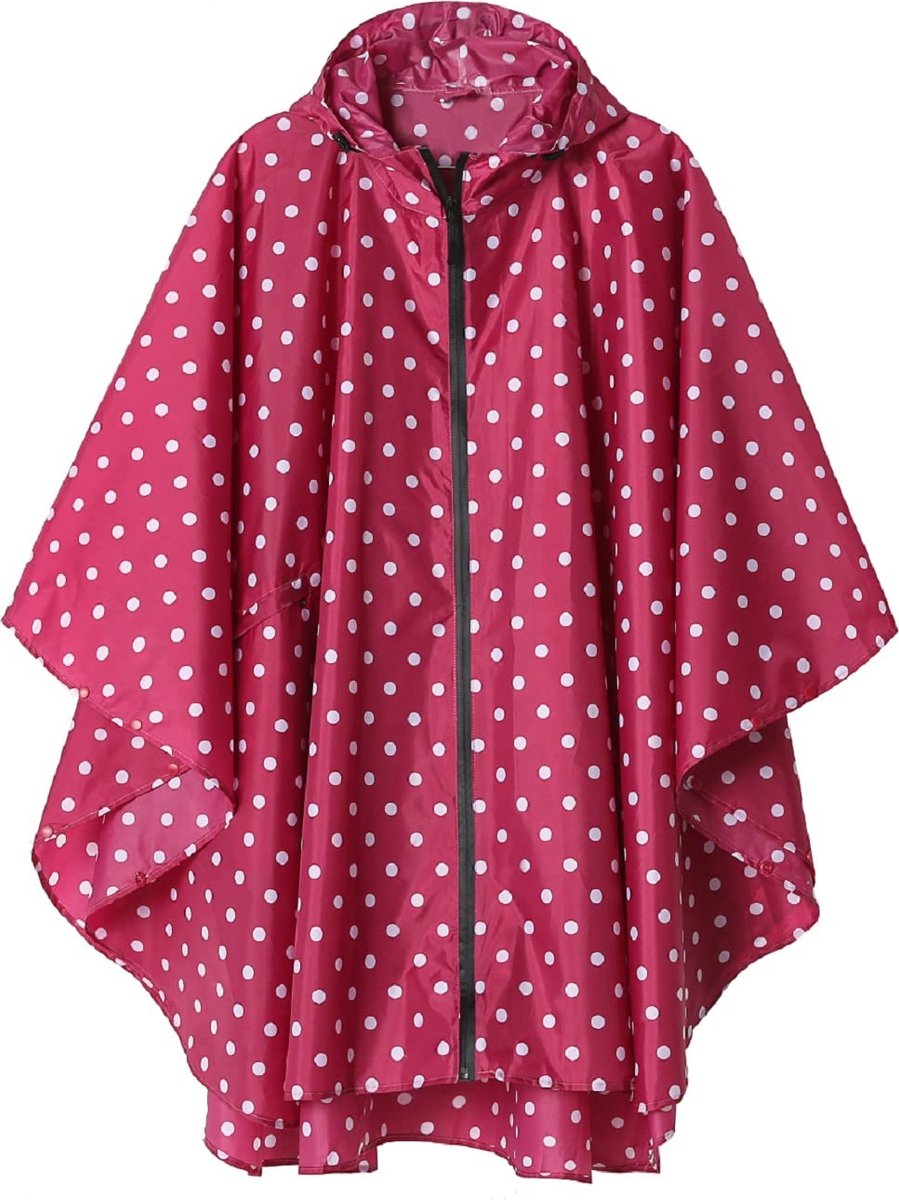 Geweo Regenponcho Volwassenen - Regenmantel Poncho - Raincoat Heren -Fietsponcho - Fietsponcho Fiets Dames - Herbruikbaar- One Size - Unisex - Adjustable Hood en Snap-buttons - Roze stippen
