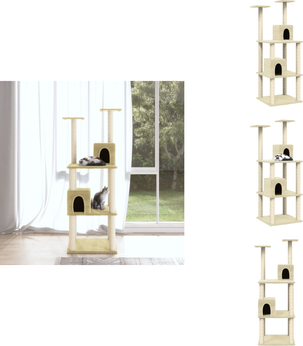 vidaXL Kattenmeubel met sisal krabpalen 141 cm crèmekleurig