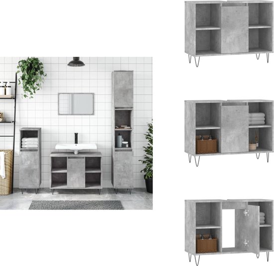 Betongrijs Badkamer Meubel VidaXL Badkamerkast 30x30x190 Cm – Bewerkt Hout Betongrijs, Met 2 Deuren & Open Vakken | Industriële Stijl, Muurmontage Vereist Industriële Design Badkamermeubel