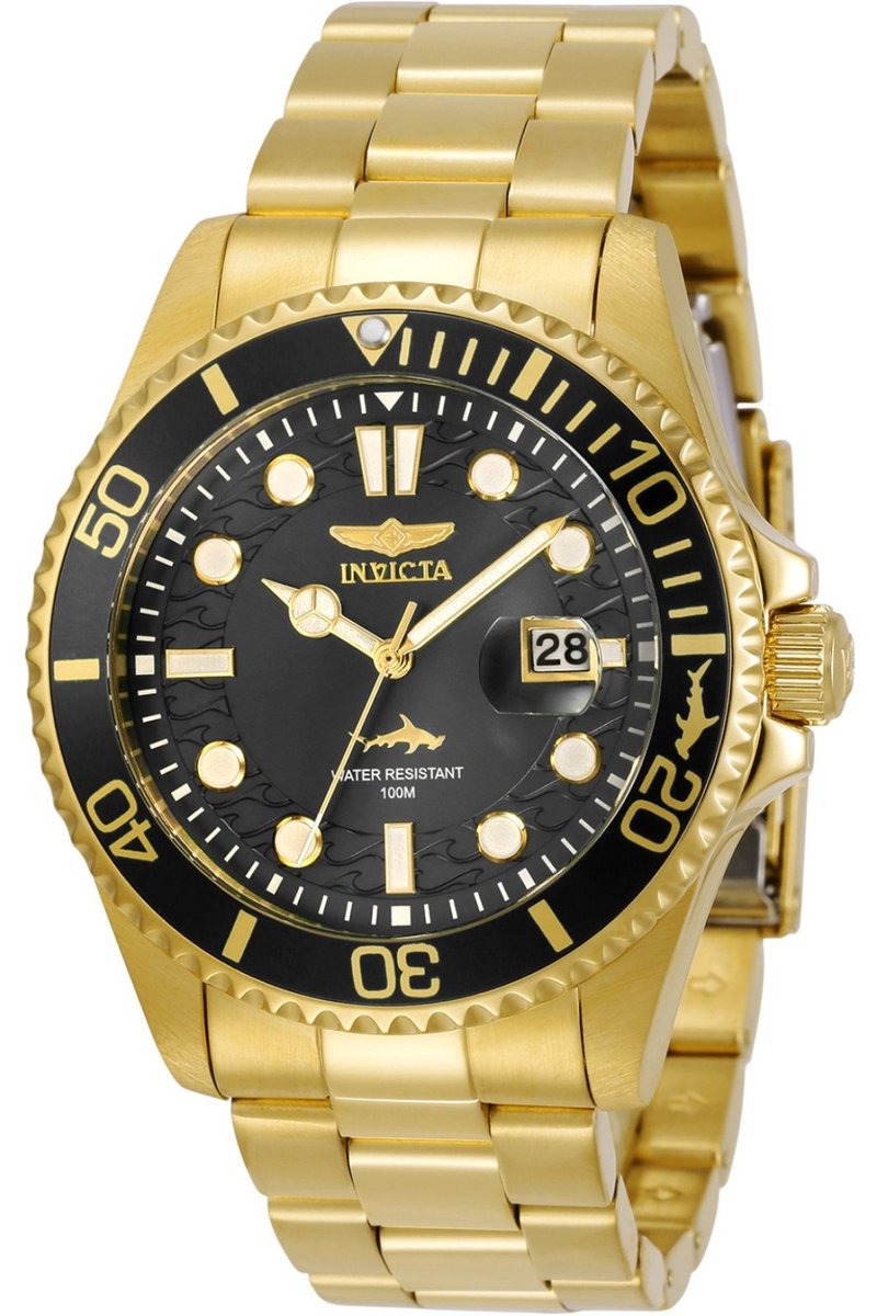 Invicta Pro Diver 30026 Heren Horloge - Waterdicht - Analoog - Quartz Uurwerk - Roestvrij Staal met zwarte Wijzerplaat - 43mm