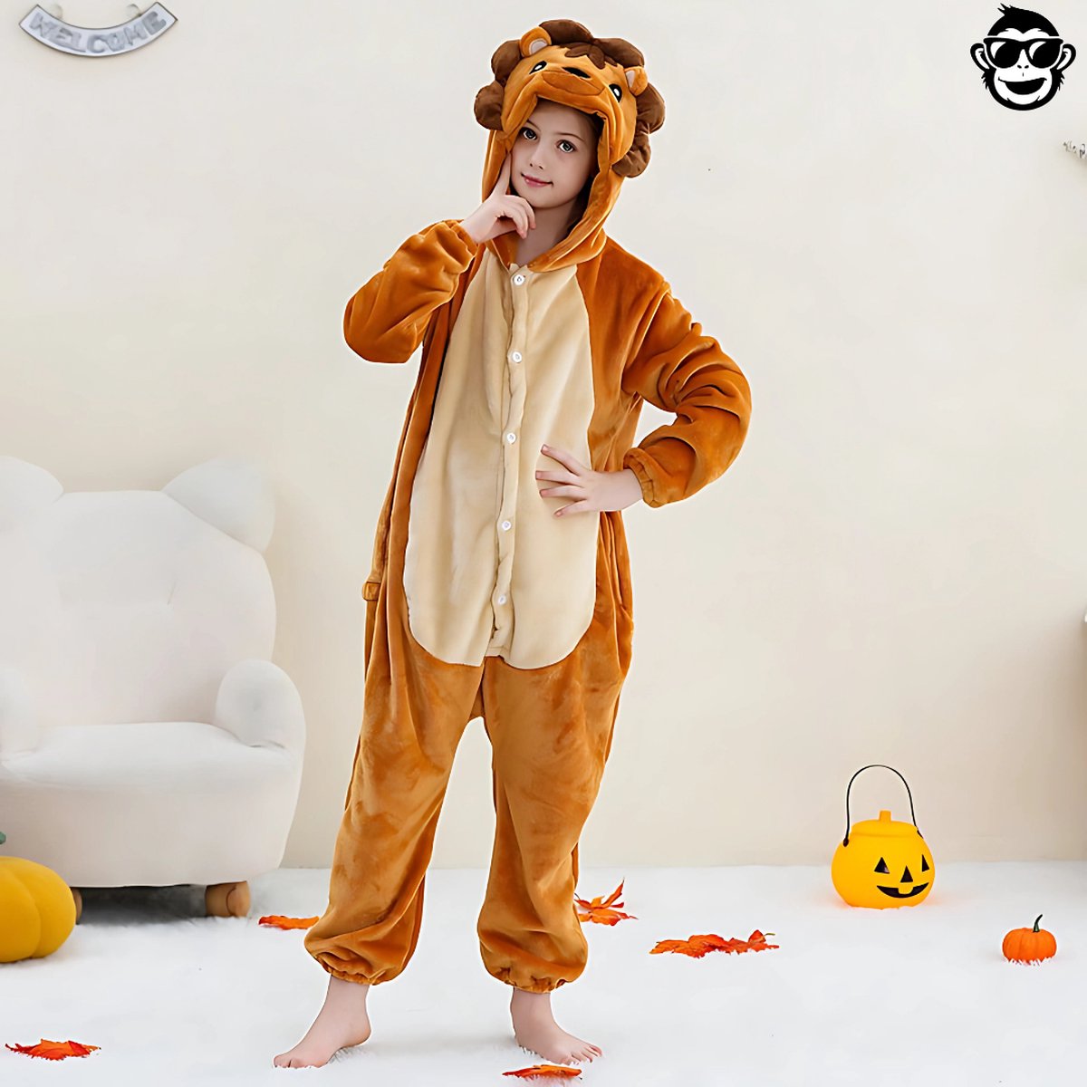 BoefieBoef Dieren Onesie Verkleedkleding Kinderen jaar – Comfortabele Kostuum Pyjama – tot 160 – Dierenpak voor Jongens en Meisjes – Feest, Carnaval of Dierenpak - Verkleedkleding - Halloween Dierenpak - Verjaardag Cadeau - Leeuw Bruin — afbeelding 7