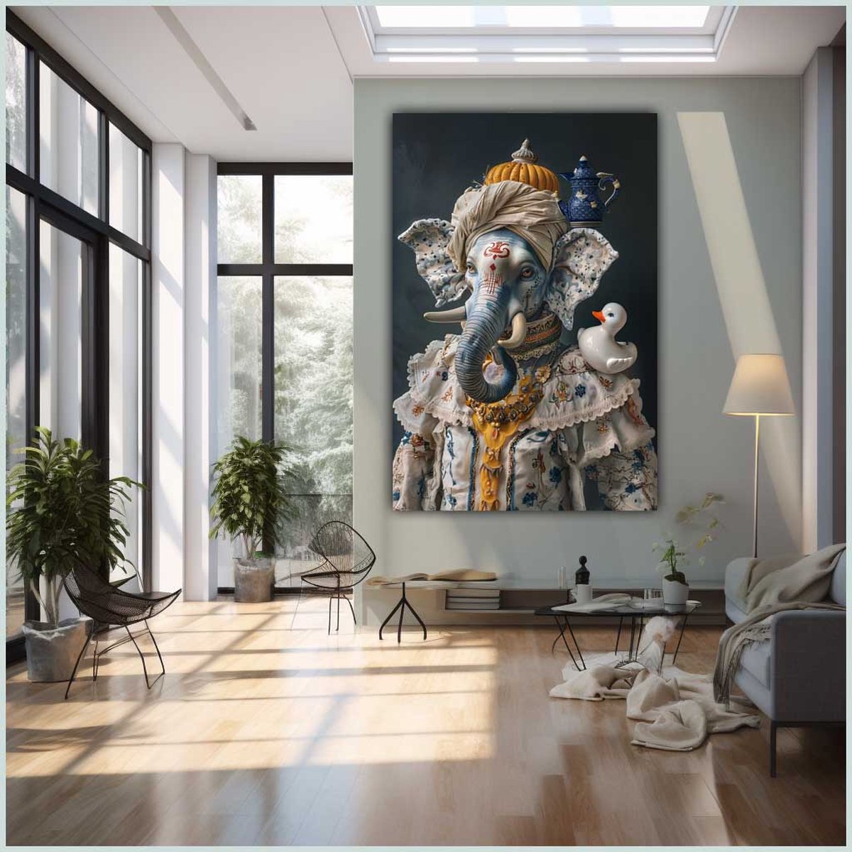 Canvas schilderij - Canvas - Staand - 50 x 70 cm - Portret - Dier - Olifant - Porselein - Badeend - Wanddecoratie - Muurdecoratie woonkamer - Uniek - Exclusief -Picturetopicture