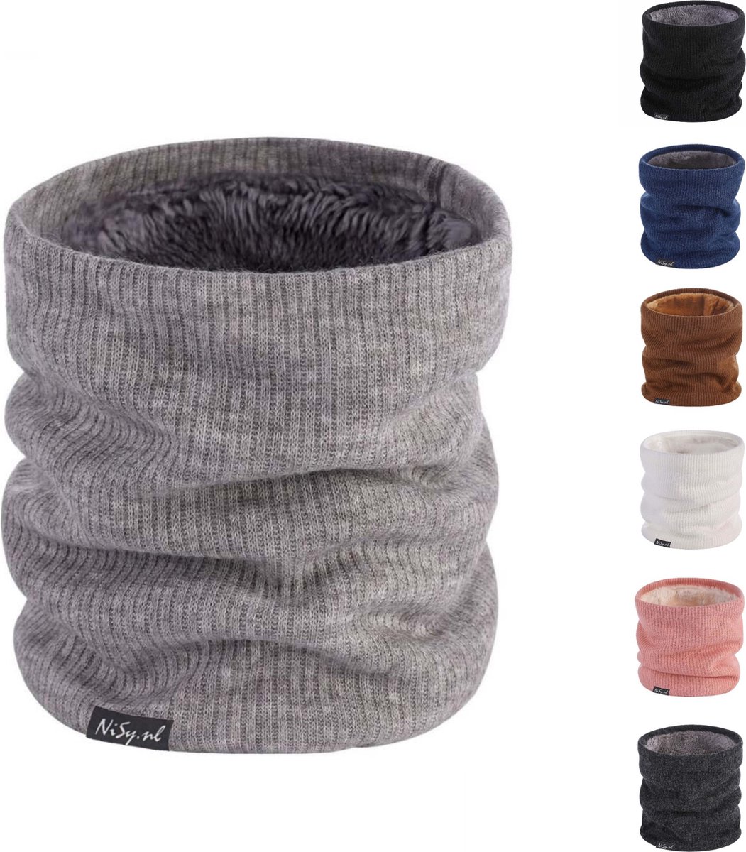 NiSy.nl Luxe Thermische Nekwarmer | Col Sjaal | Zachte Fleece Voering | Dames / Heren | One Size | Grijs Licht
