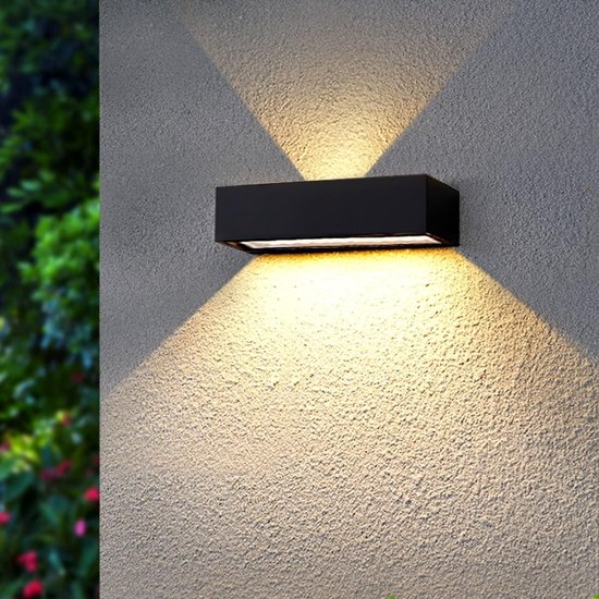 Calex Caserta Solar Wandlamp, Warm Wit up & down Licht, op zonne‑energie, Draadloos, Waterdicht, Zwart, 2‑pack