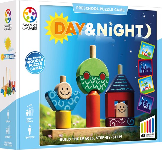 SmartGames – 48 Day & Night opdrachten – houten stapelspel
