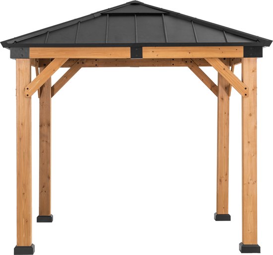 Pavillon de jardin de luxe Gazebo en bois de cèdre avec toit rigide translucide 250 x 250 cm