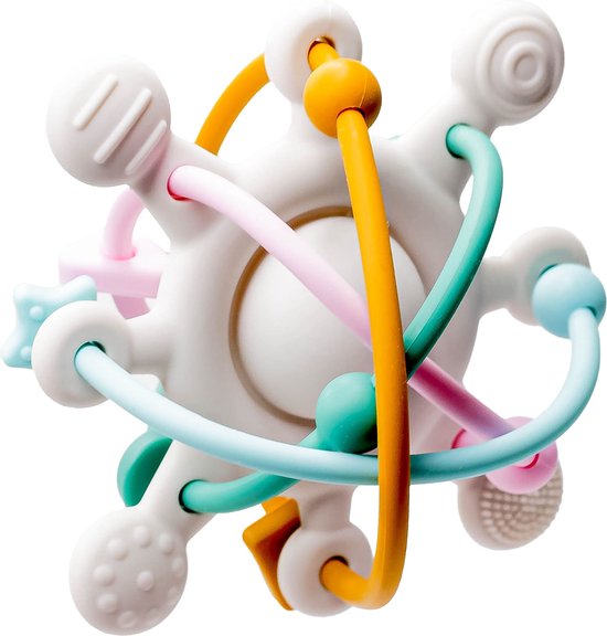 Bitey - Rammelaar - Bijtring Baby - Montessori Speelgoed - BPA-vrij - Grijp- en Bijtspeelgoed - Kraamcadeau - Babyshower Cadeau - Baby Speelgoed - Spelen en ontdekken - vanaf 3 maanden - Ivory Blossom