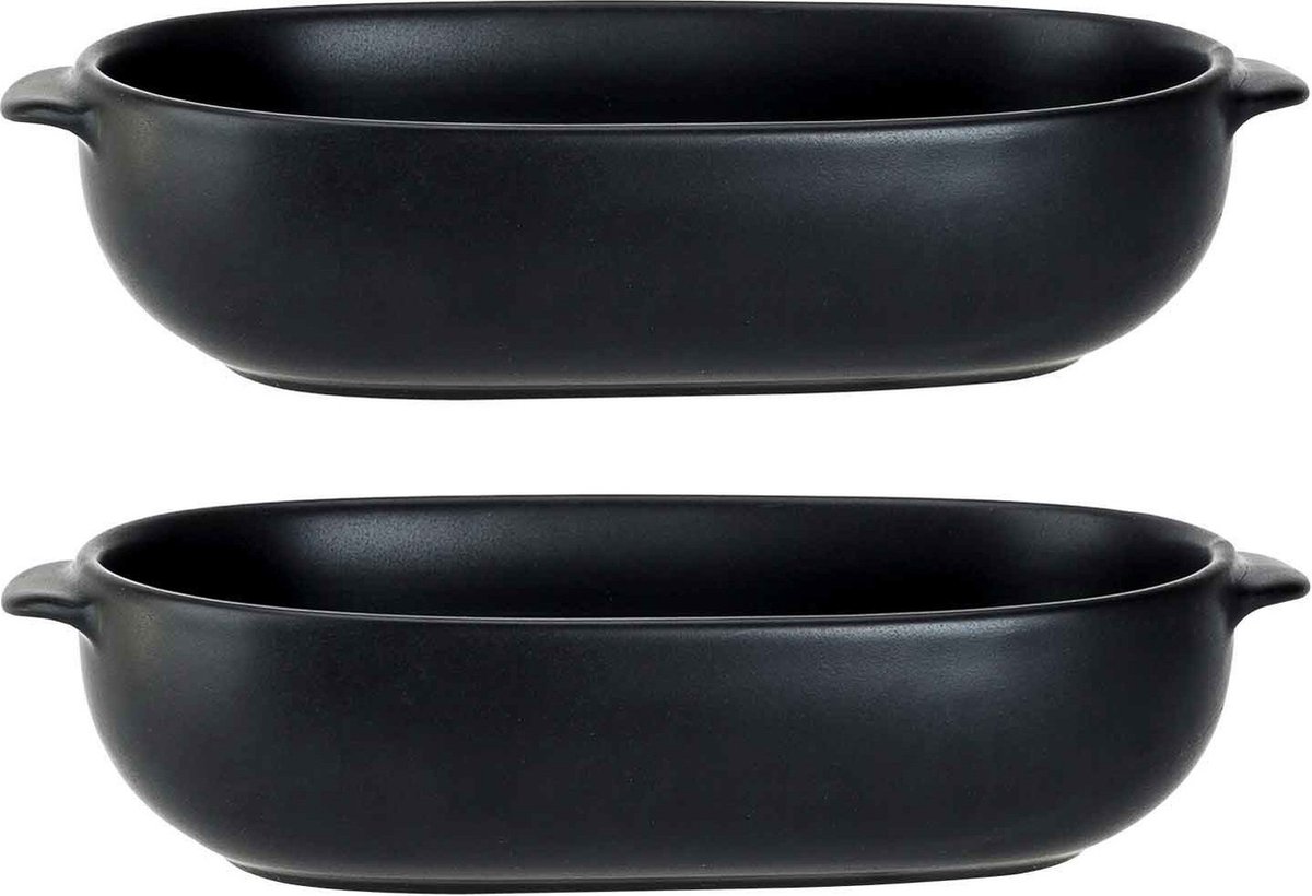 Cosy & Trendy ovenschaal - 2x - zwart - 18 x 11 x 5 cm - Ovaal - Klassieke braadsledes - Schalen - Bakvorm/braadslede