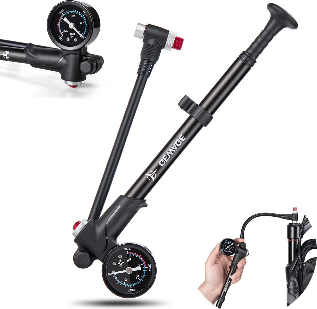 Fietspomp Hogedruk demperpomp - 2-in-1 MTB racefietspomp - max. 300 psi